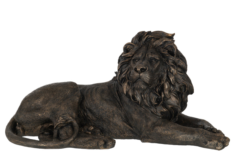 Elegante Bronzeskulptur Liegender Männlicher Löwe aus Polyresin