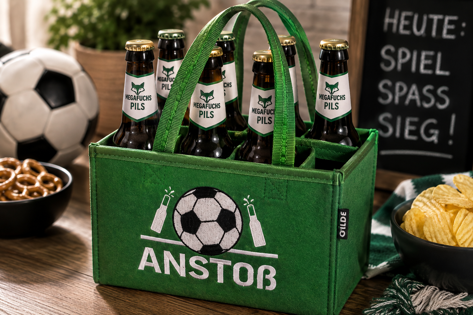 Bierflaschenhalter Filz Fußball Anstoß Carry