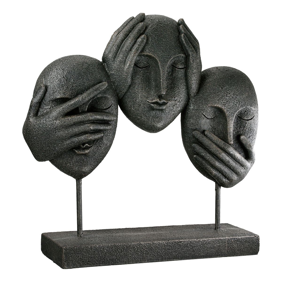 Sculptuur gezicht De Drie Wijsheden gemaakt van zwarte hars