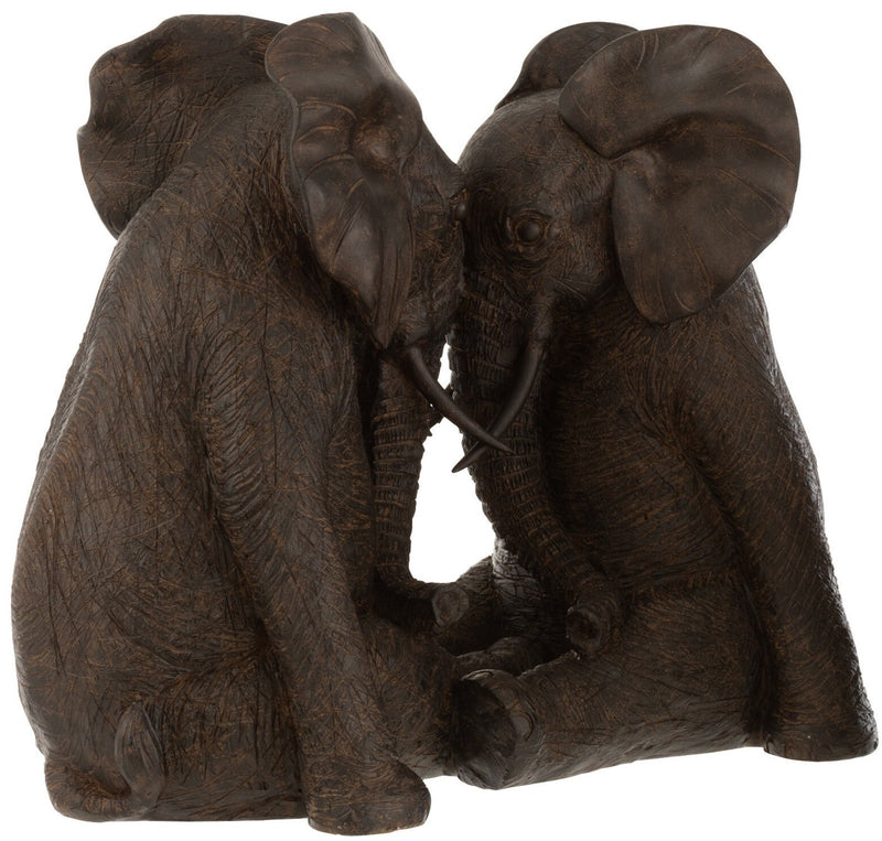 Handgefertigtes XXL Paar Elefantenfiguren aus Polyresin, Dunkelbraun 29 cm x 35.5 cm x 20.5 cm