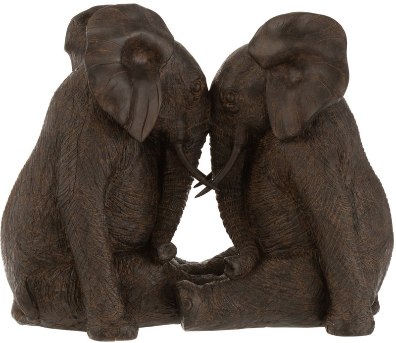 Handgefertigtes XXL Paar Elefantenfiguren aus Polyresin, Dunkelbraun 29 cm x 35.5 cm x 20.5 cm