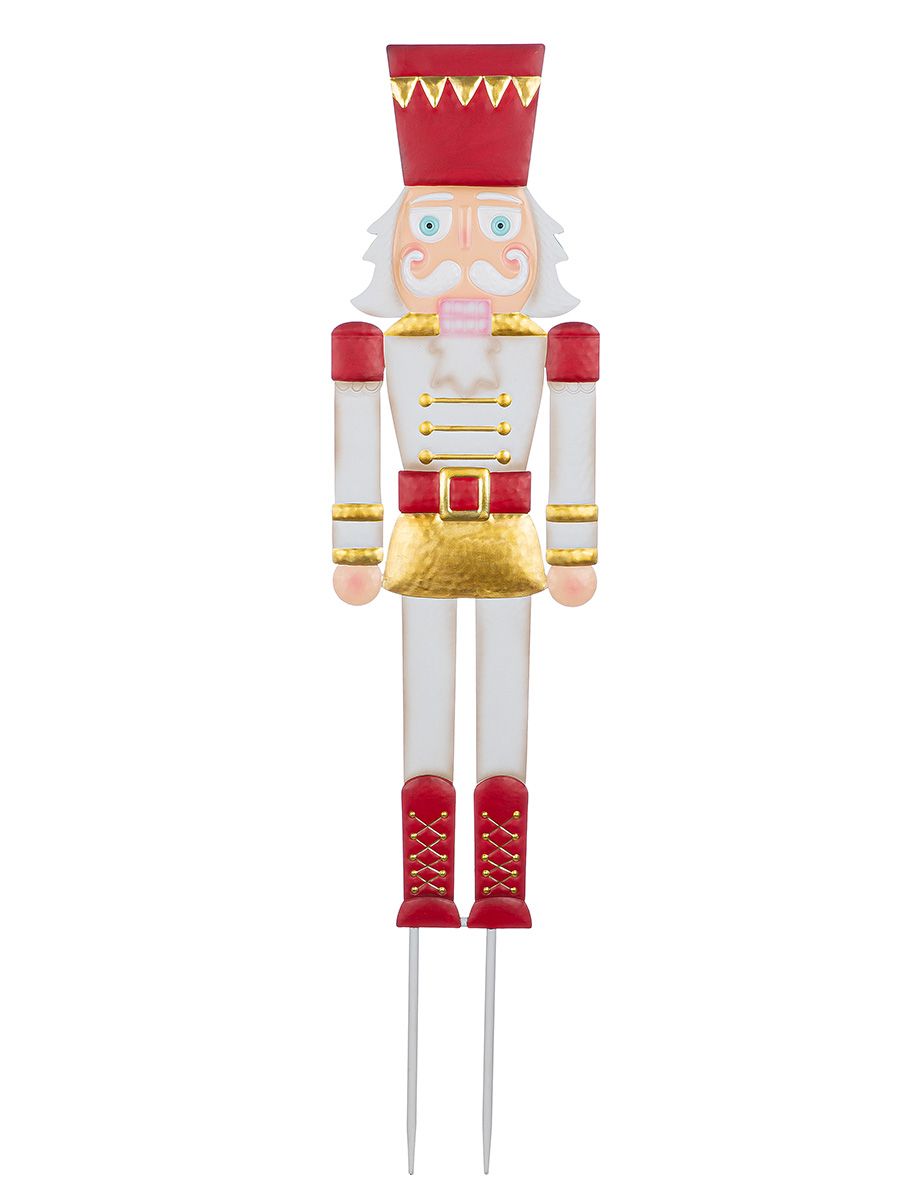 Set van 4 notenkraker-tuinpalen in goud, rood en wit - 92 cm metaal