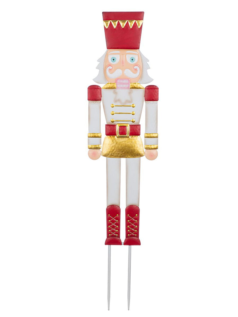 Set of 4 nutcracker garden stakes in gold, red and white – 92 cm metal