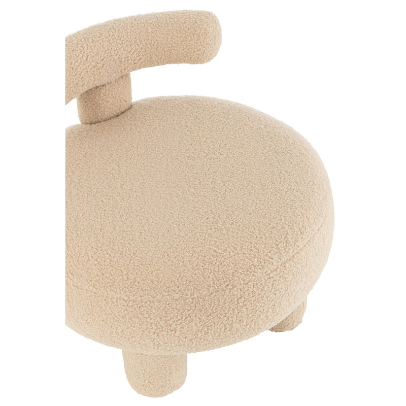 Round Stool with Backrest Bouclé Fabric Warm Beige 52x52 cm