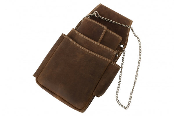 Waiter's wallet with holster and chain - Robust Hunter leather brown