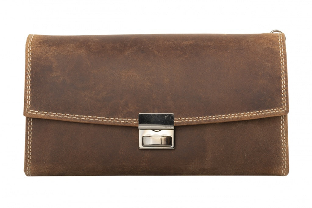 Kelners portemonnee met holster en ketting - Robuust Hunter leer bruin