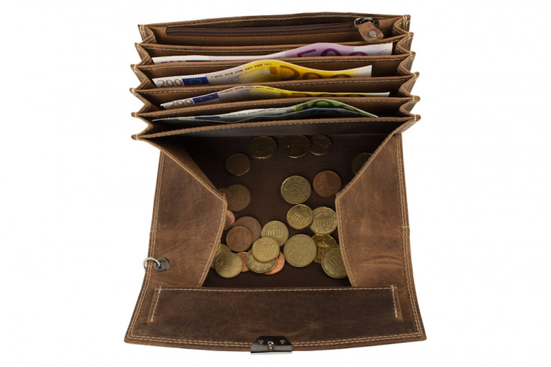 Waiter's wallet with holster and chain - Robust Hunter leather brown