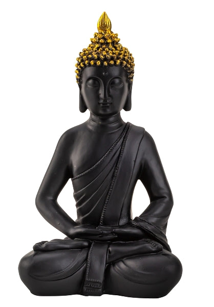 Zen decoratief figuur die Boeddha mediteert in zwart en goud, 30 cm 