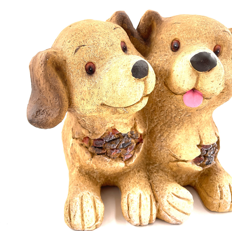 Planter dog couple decorative flowerpot 31 cm magnesia