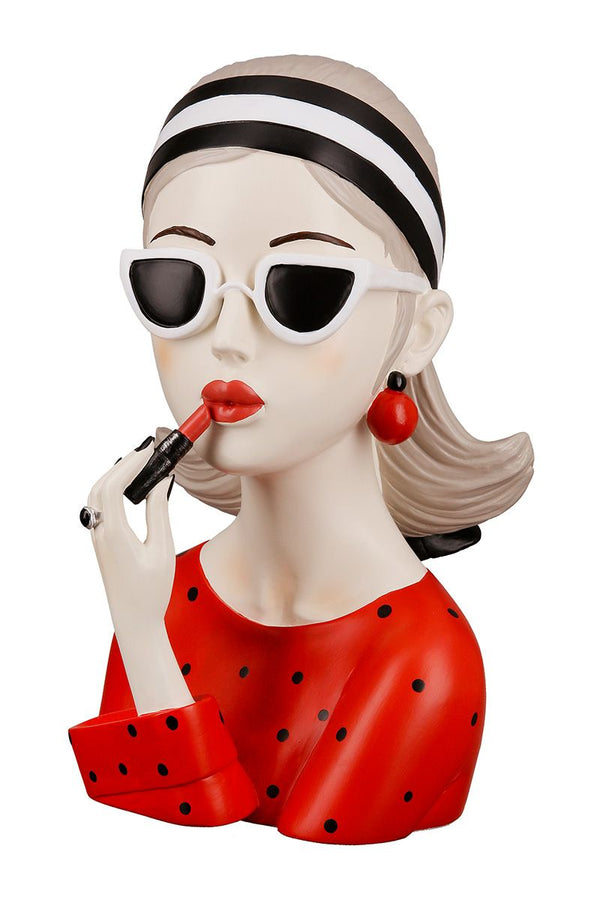 Polyfiguur 'Lady' - Elegante dame met rode lippenstift en zonnebril