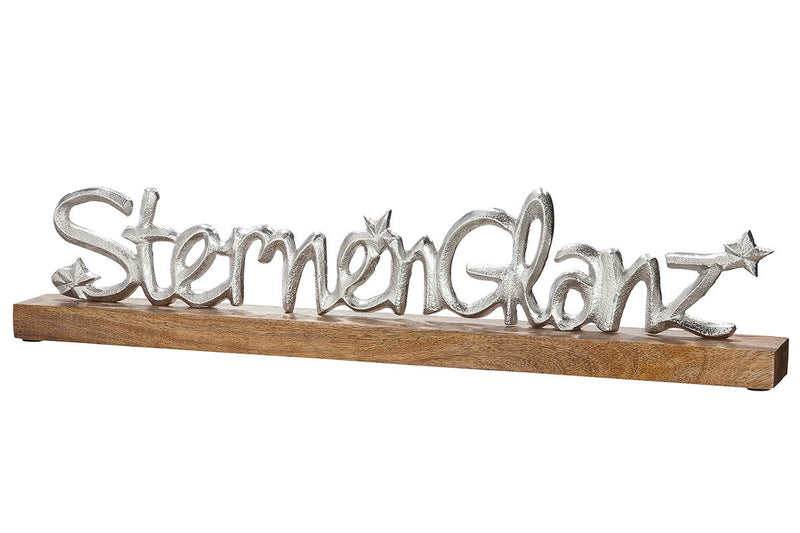 Opschrift sterrenglans van aluminium en mangohout kerstversiering