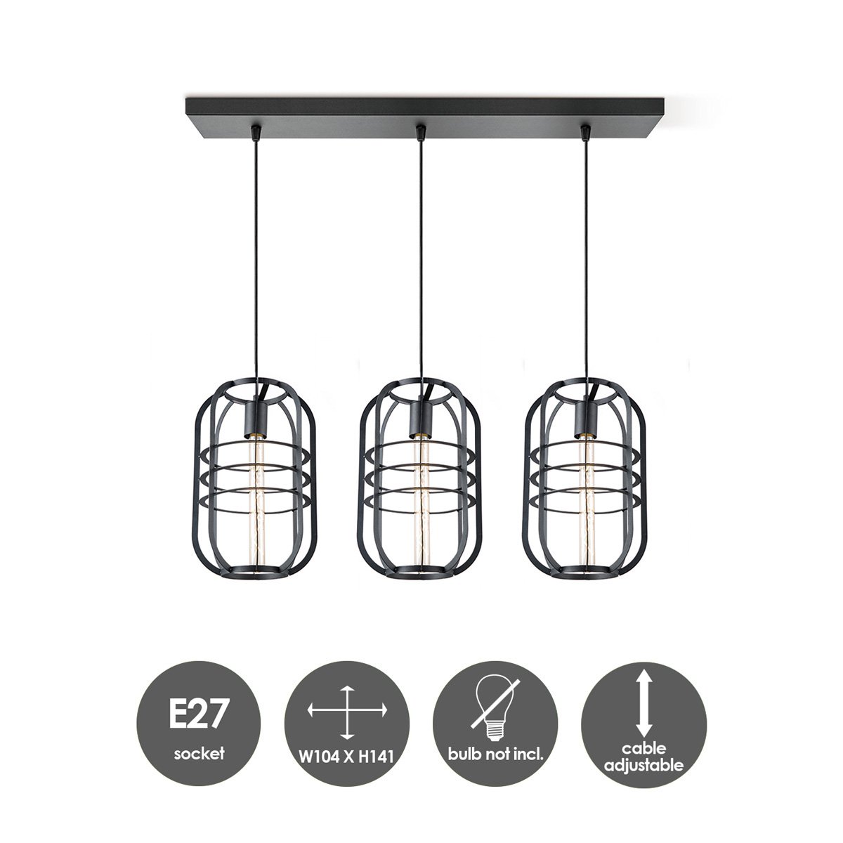 Pendant light Nero 3 - Black - 104x24x141cm