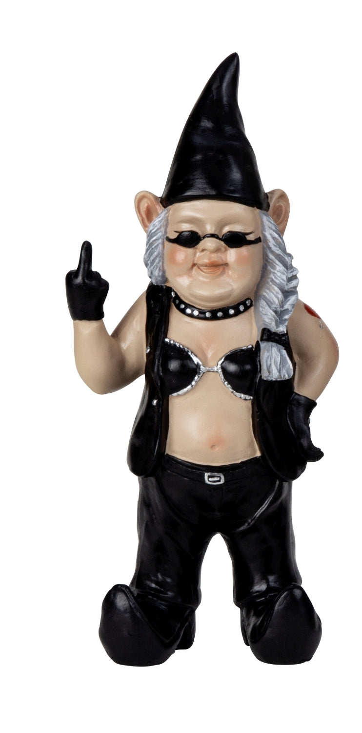 Dekofigur Rocker Zwergin Figur Schwarz 31cm Biker Lady mit Mittelfinger