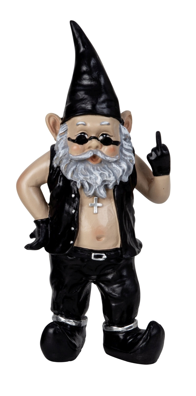Dekofigur Rockerzwerg Klaus mit Stinkefinger aus Polyresin 32cm