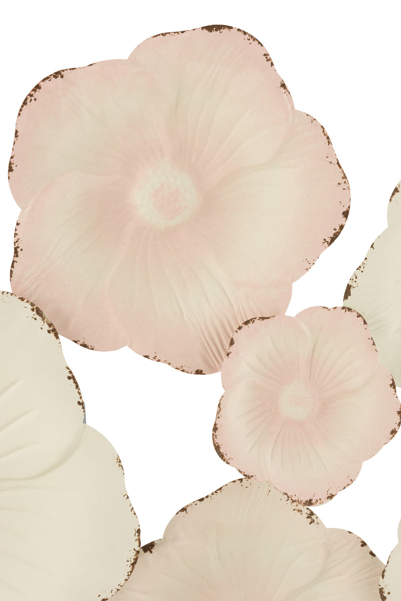 Set van 2 metalen wanddecoratie bloemen in wit en roze