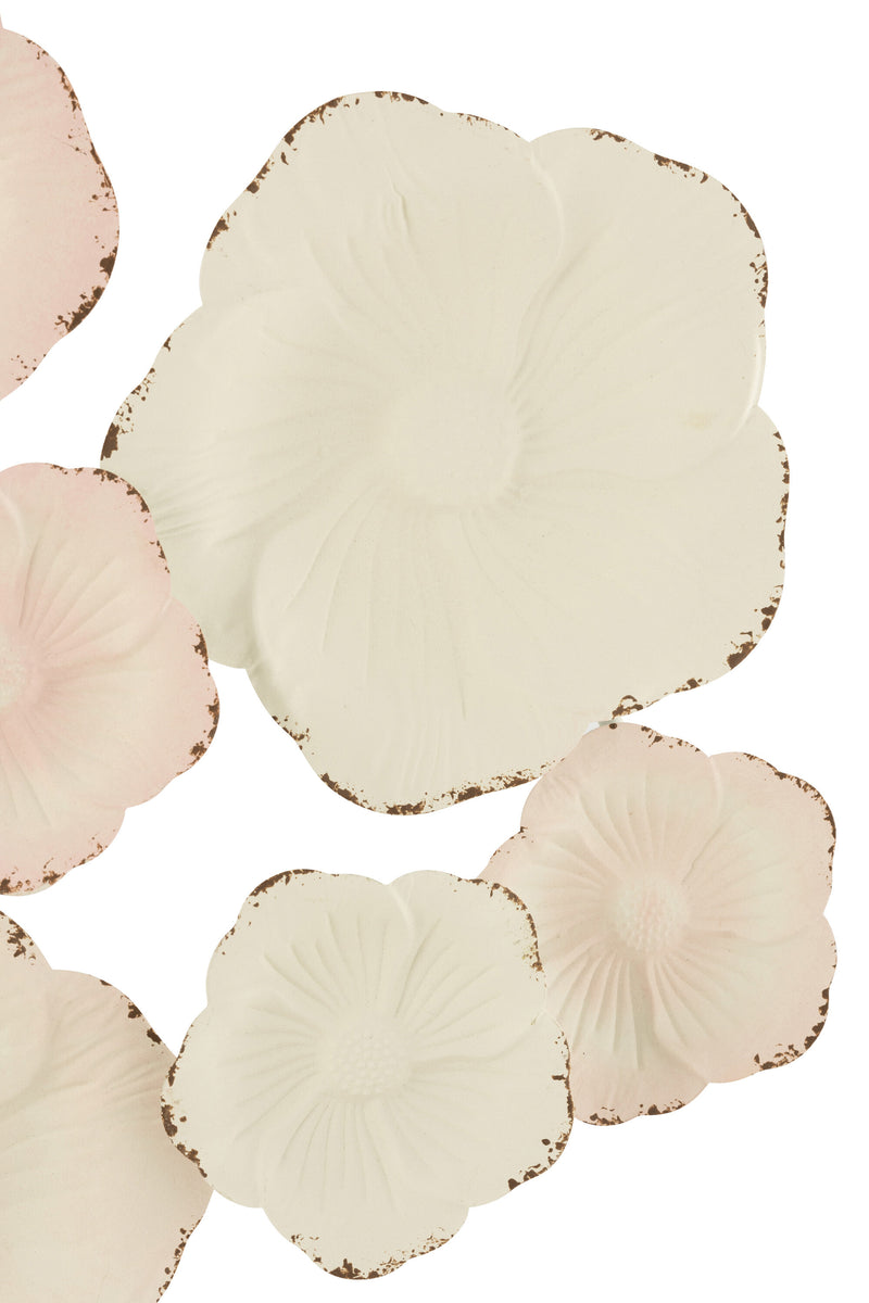 Set van 2 metalen wanddecoratie bloemen in wit en roze