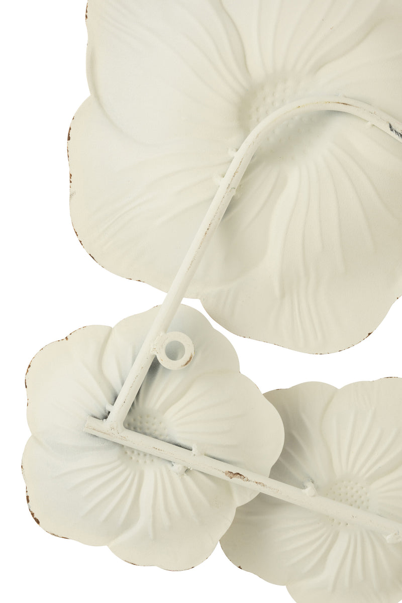 Set van 2 metalen wanddecoratie bloemen in wit en roze