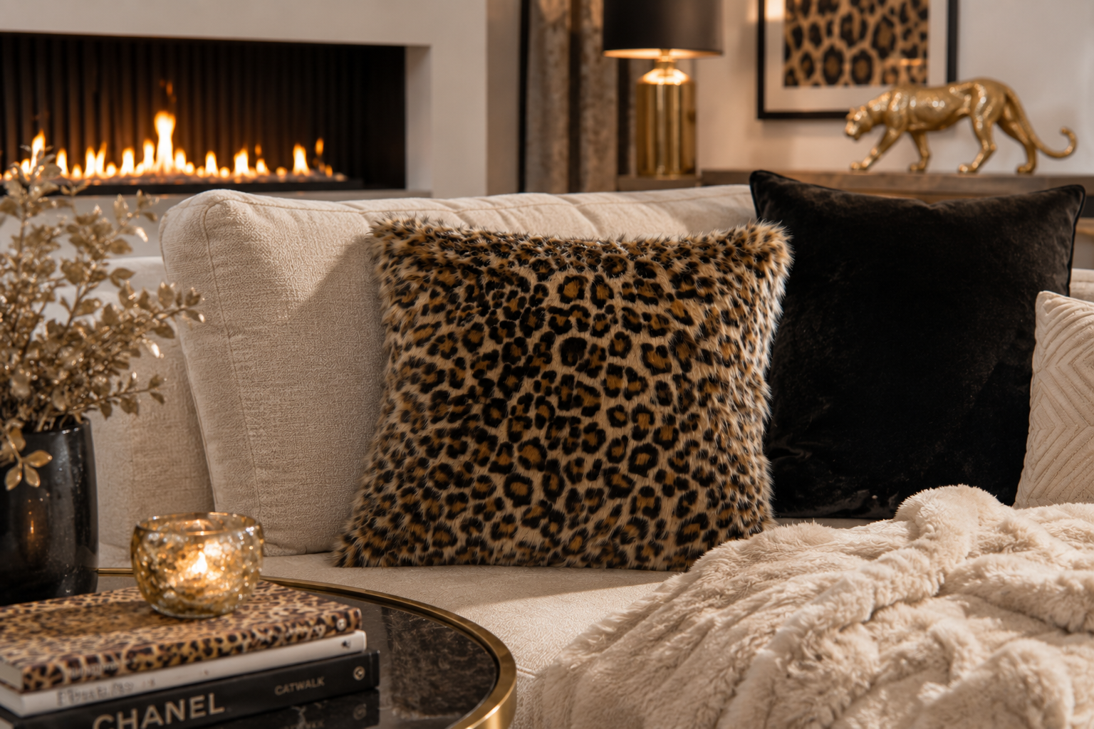 Deko Kissen Leopard Muster Kunstfell Optik 45x45 cm