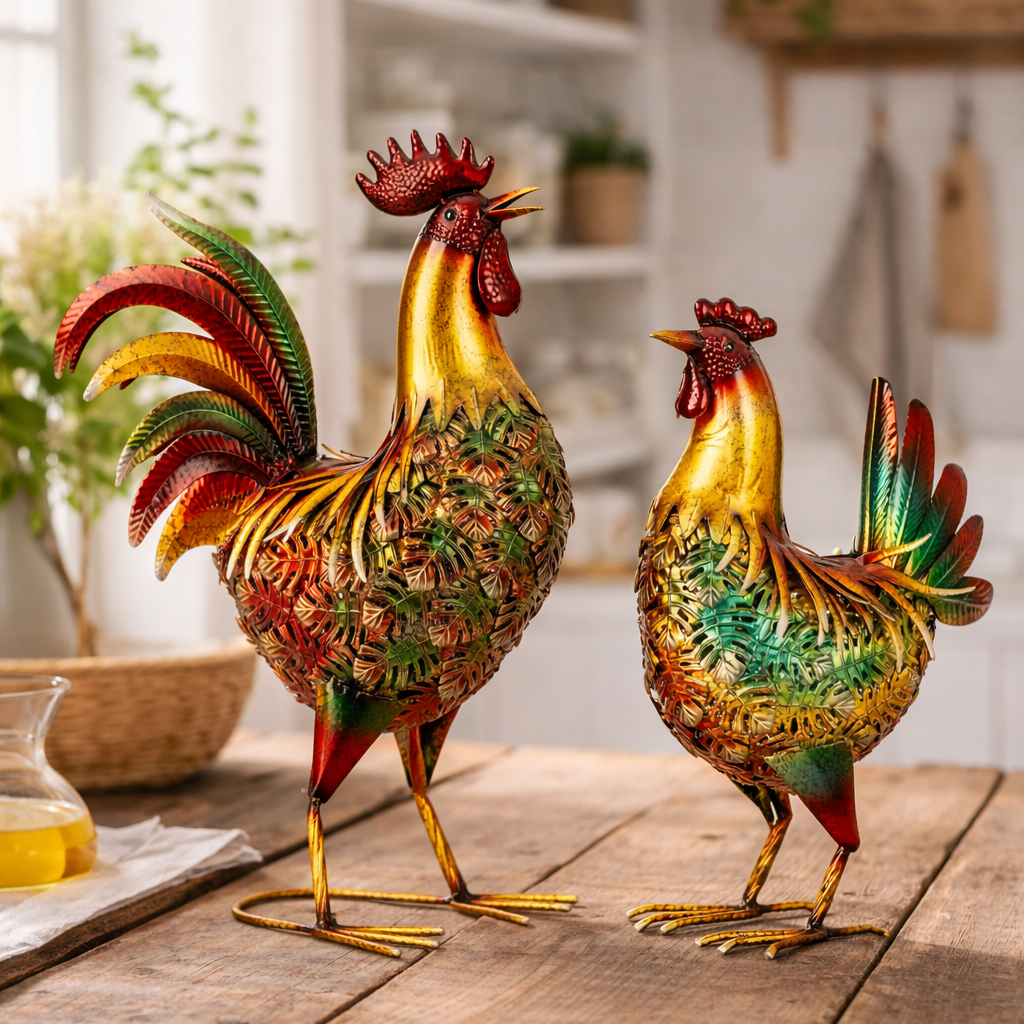 Dekorationsfiguren Set Gallus Metall Hahn 48cm und Henne 43cm