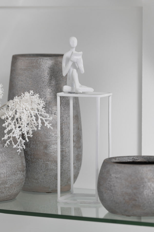 Set of 2 reader figures on cubes - white aluminum sculptures for your home