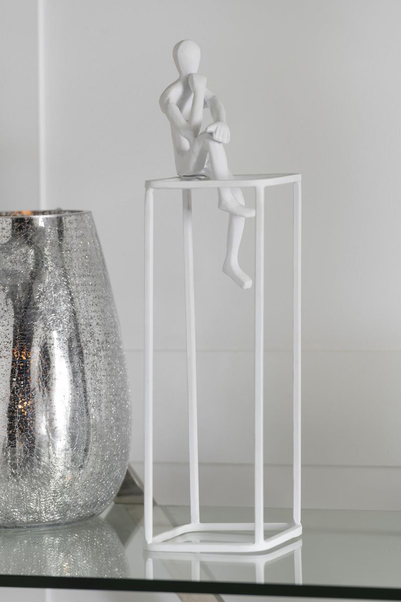 2er Set Moderne Denker Skulpturen aus Weißem Aluminium