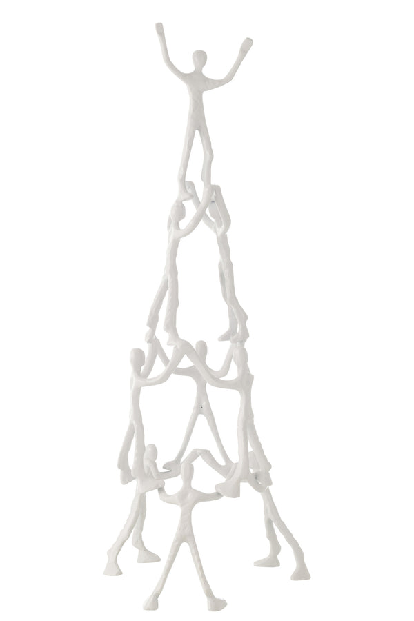 Set of 2 Pyramid Figures - Aluminum White - Modern Art with 9 Abstract Figures Height 78cm