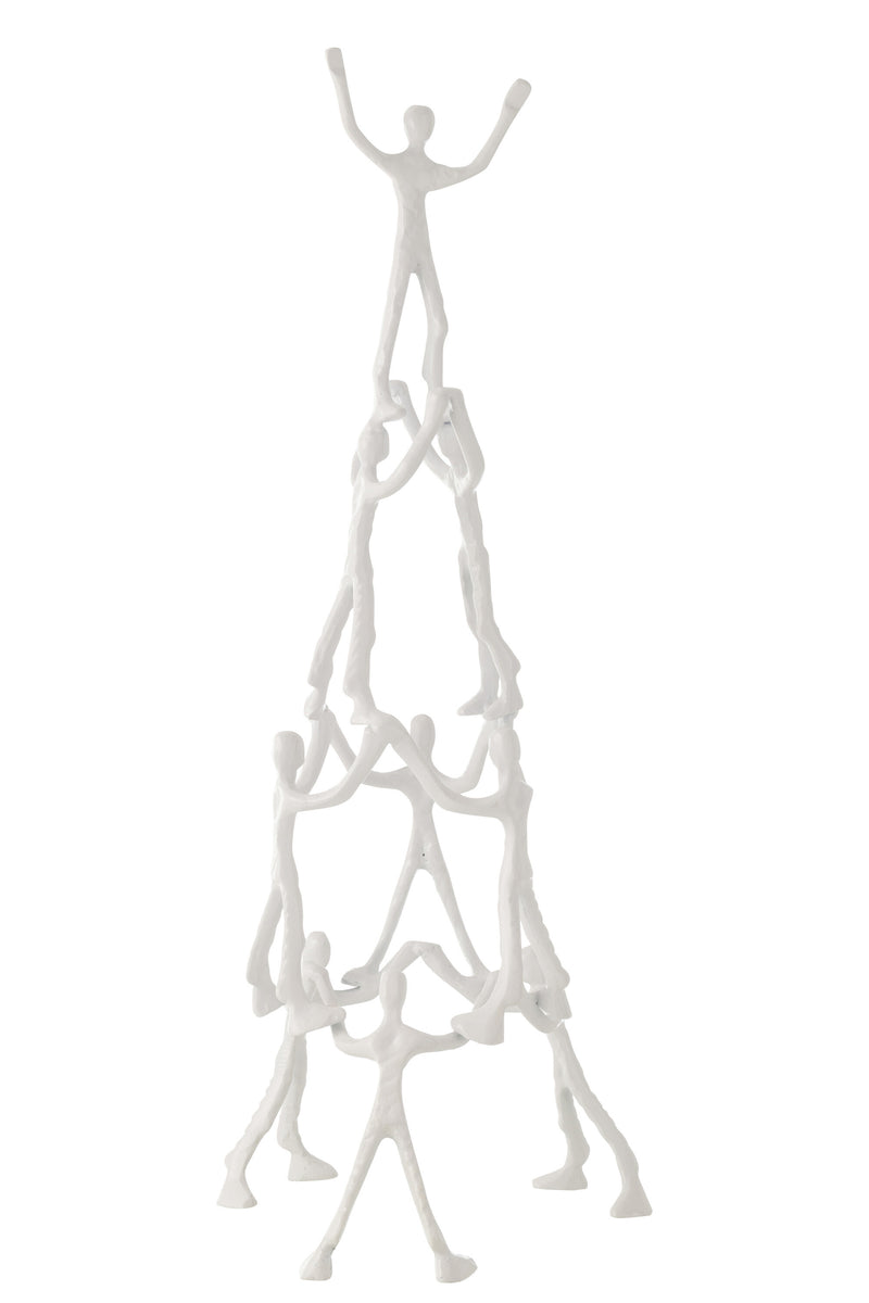 2er Set Pyramide Figuren - Aluminium Weiß - Moderne Kunst mit 9 Abstrakten Figuren Höhe 78cm