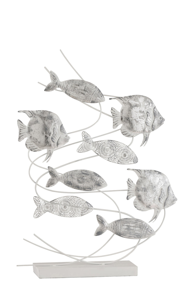 Exquisites Metall Fisch Ensemble mit Silberfinish Ein Kunstwerk für Ihr Interieur Fischschwarm