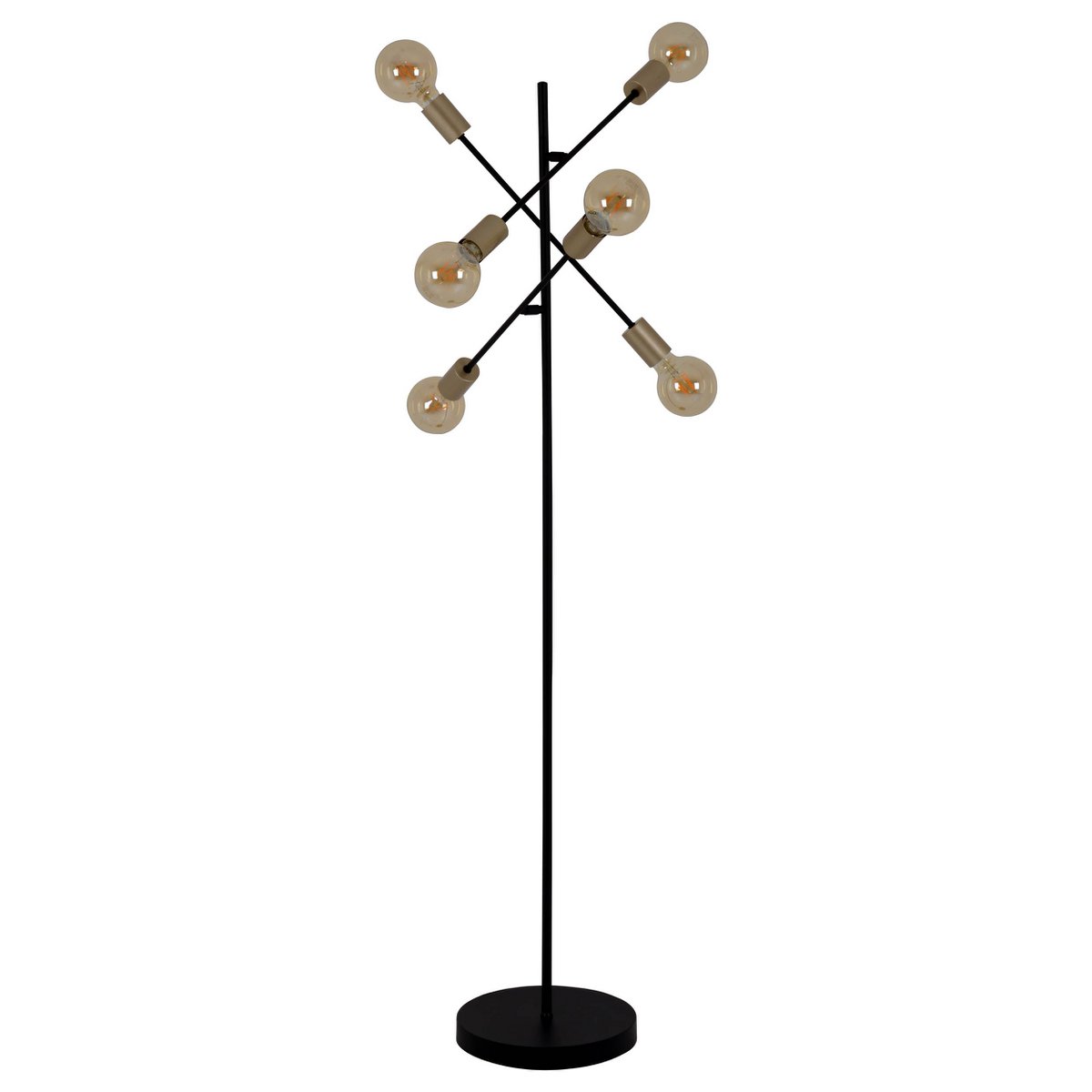 Stehleuchte "MODO" aus Metall in Schwarz,, Fassungen in Gold, E27-Fassung, Stehlampe für Wohnzimmer, Esszimmer, Küche, Diele, Flur oder Büro, 150 x 49 cm
