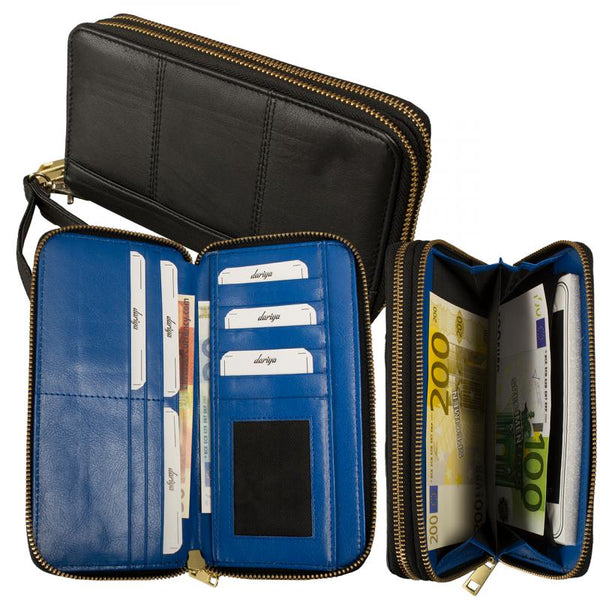 Large ladies wallet lamb nappa leather black/blue – lots of space &amp; elegance