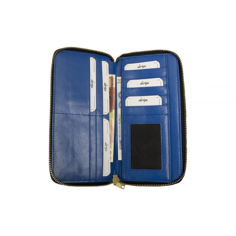 Grote damesportemonnee lamsnappaleer zwart/blauw – veel ruimte &amp; elegantie