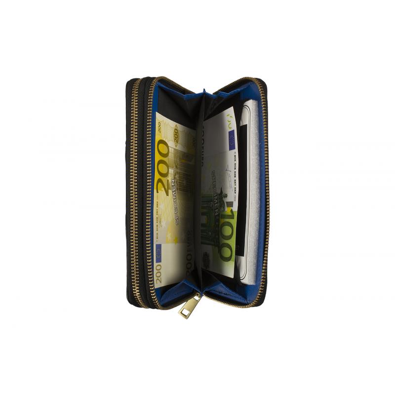 Large ladies wallet lamb nappa leather black/blue – lots of space &amp; elegance