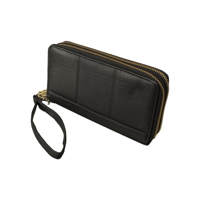Large ladies wallet lamb nappa leather black/blue – lots of space &amp; elegance