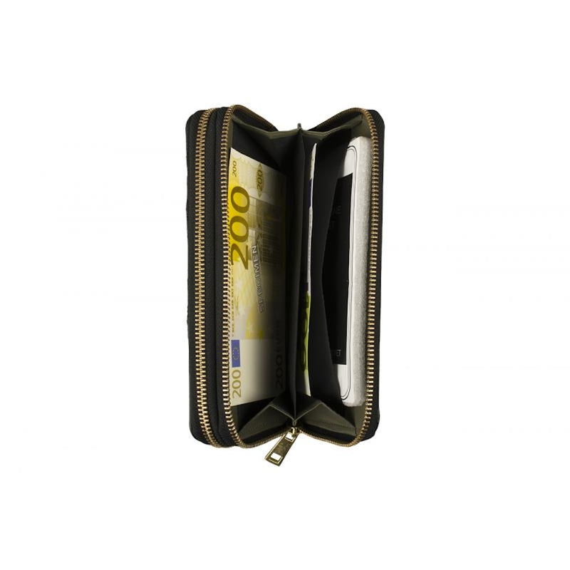 Large ladies wallet lamb nappa leather black/olive – lots of space &amp; elegance