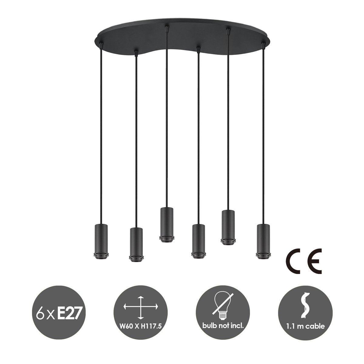Oval metal hanging lamp 6L - 60/25.8/117.5CM