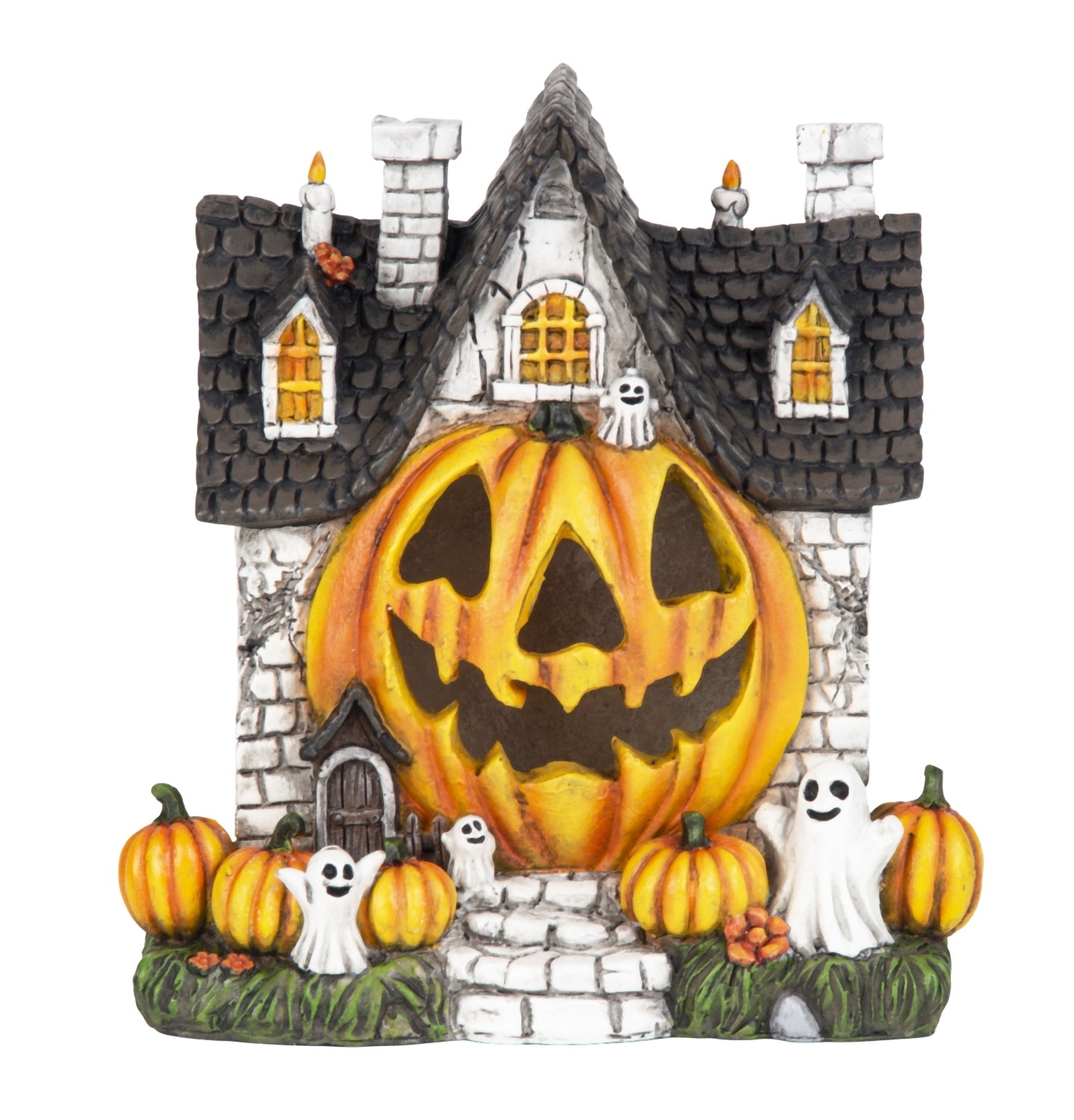 Pumpkin Manor Halloween Haus mit LED Kürbissen Geistern und Totenköpfen 21cm