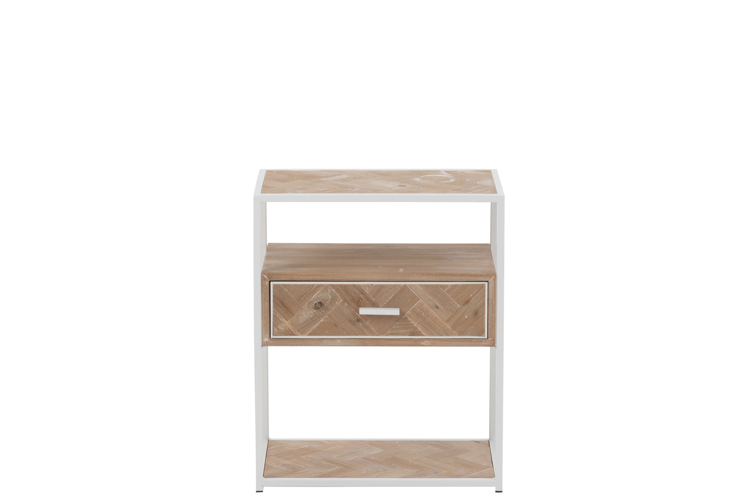 Eleganter Zigzag Beistelltisch mit Schublade - Holz und Metall in strahlendem Weiß