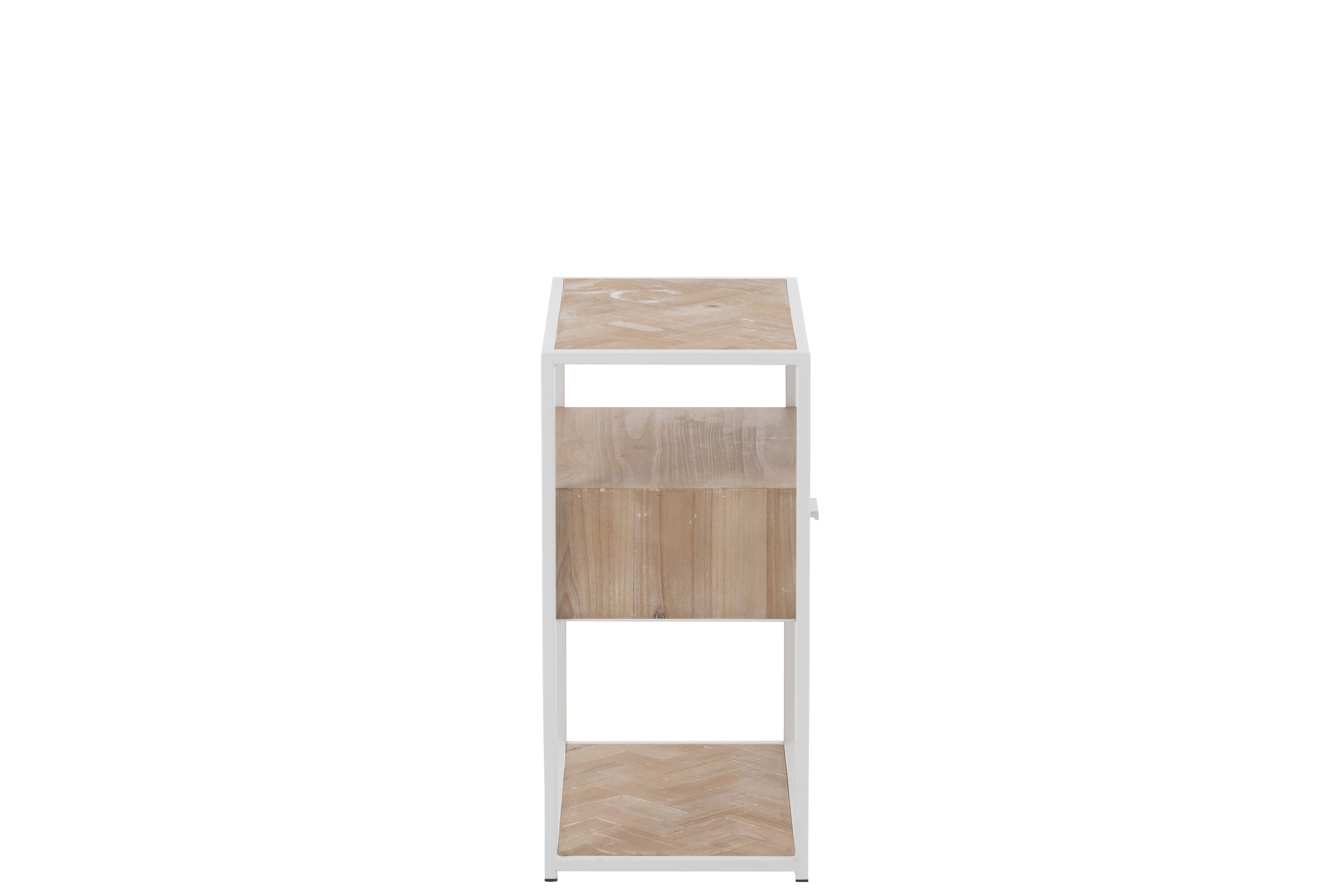 Eleganter Zigzag Beistelltisch mit Schublade - Holz und Metall in strahlendem Weiß