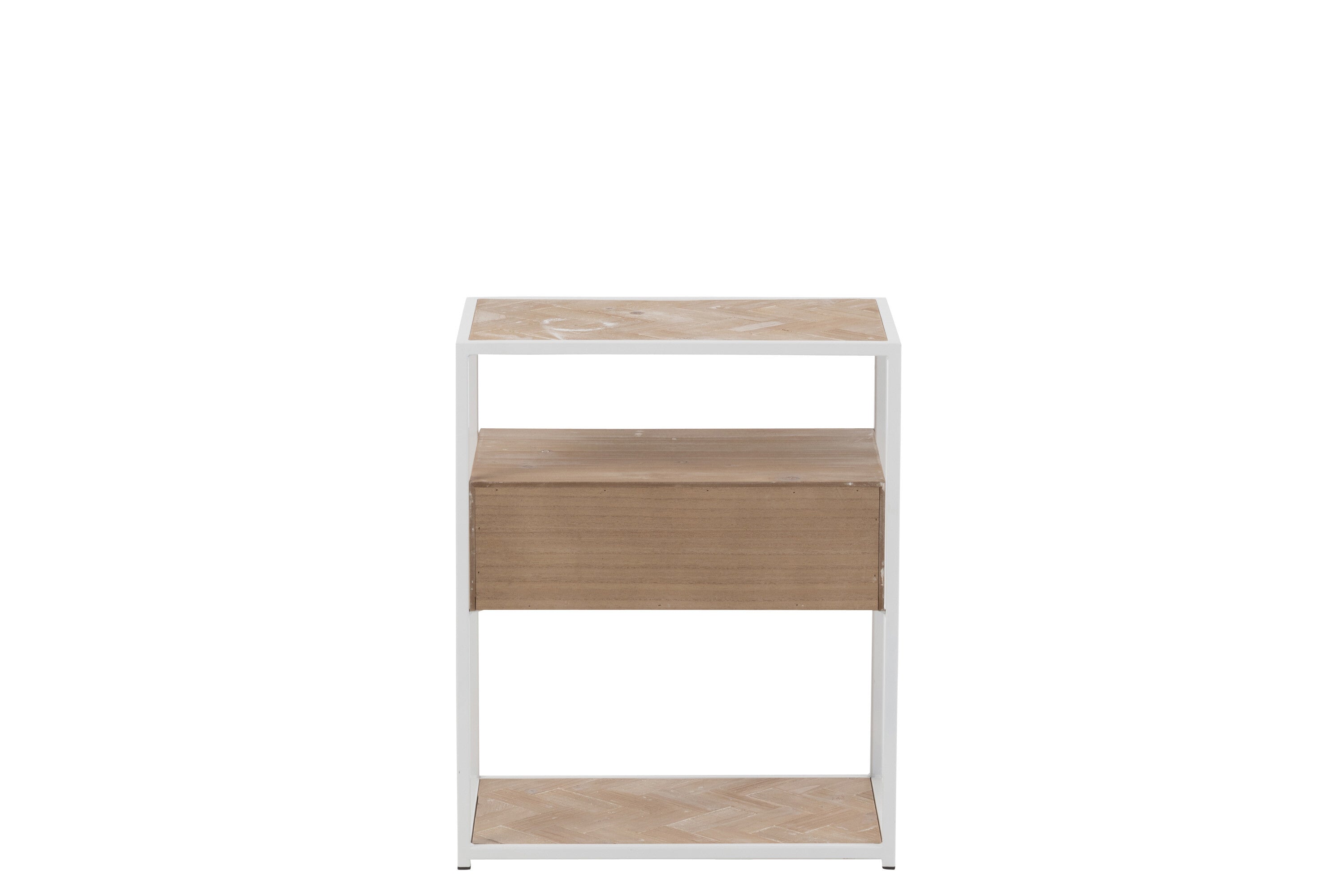 Eleganter Zigzag Beistelltisch mit Schublade - Holz und Metall in strahlendem Weiß