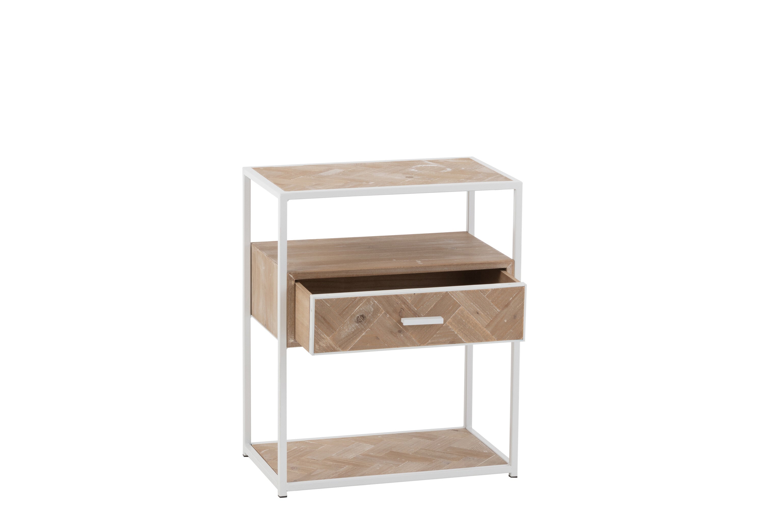 Elegante Zigzag bijzettafel met lade - hout en metaal in helder wit