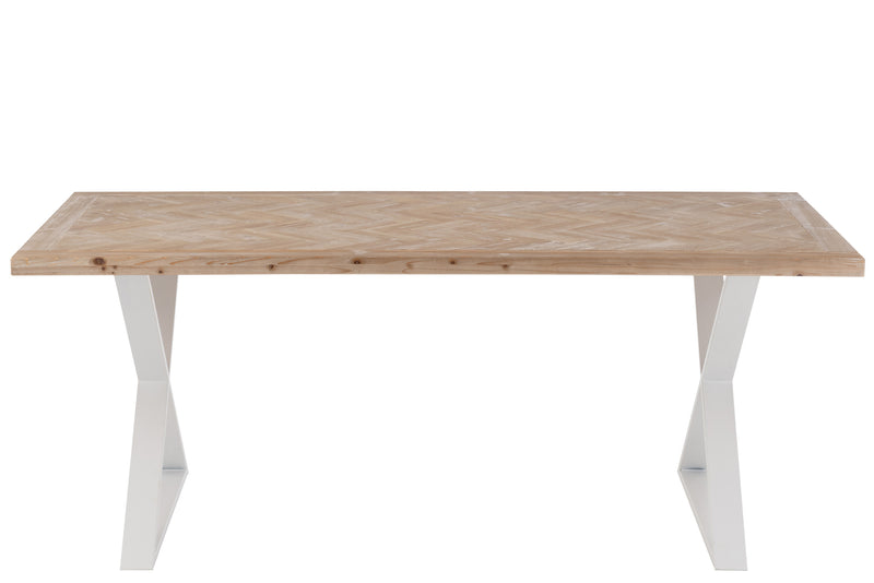 Stilvoller Holztisch Zigzag mit weißem Metallgestell - Handgefertigtes Meisterwerk in Naturell