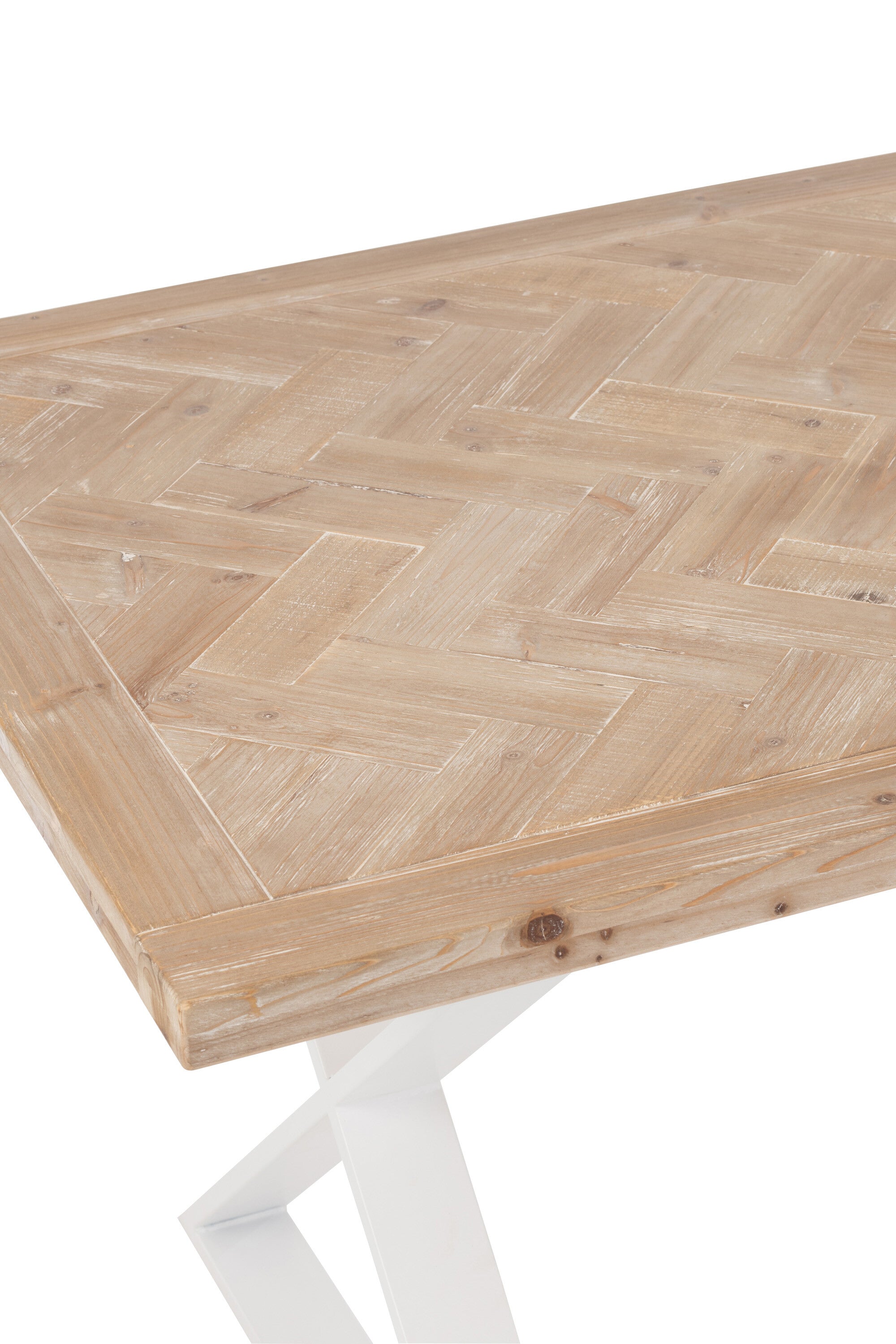 Stilvoller Holztisch Zigzag mit weißem Metallgestell - Handgefertigtes Meisterwerk in Naturell