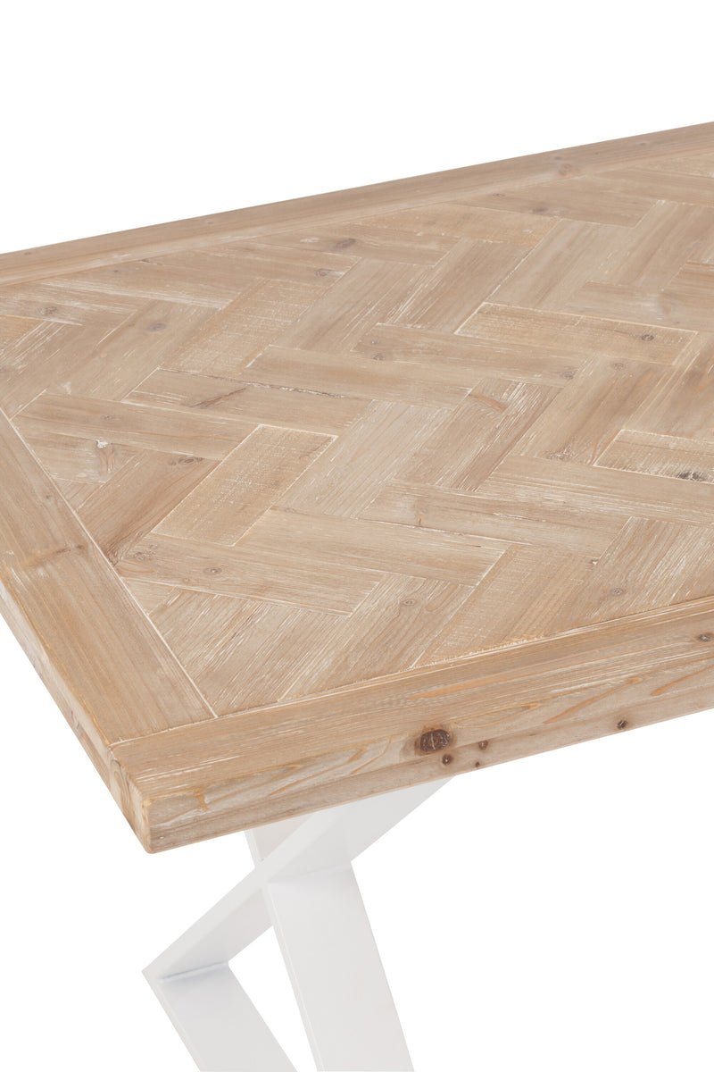 Stilvoller Holztisch Zigzag mit weißem Metallgestell - Handgefertigtes Meisterwerk in Naturell