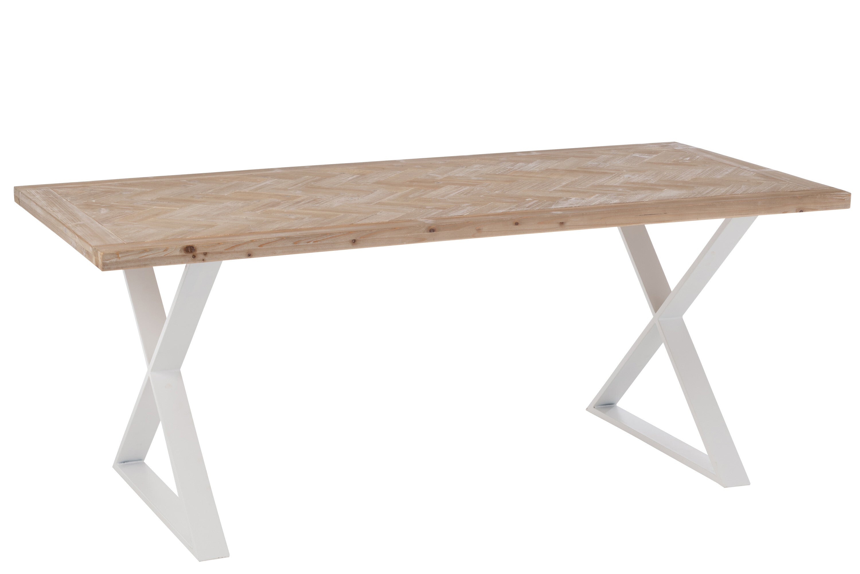 Zigzag eettafel - hout en metaal in helder wit, 200 cm lang
