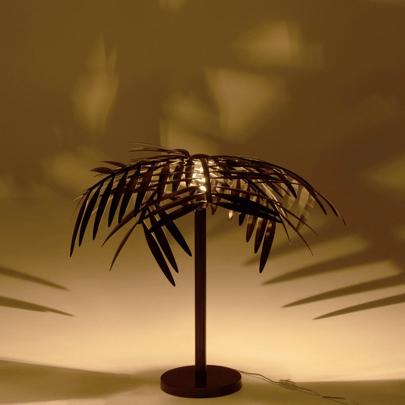 Exquisite Tischlampe im Palmblätter-Design – Schwarzmetallenes Kunstwerk für Ihr Zuhause