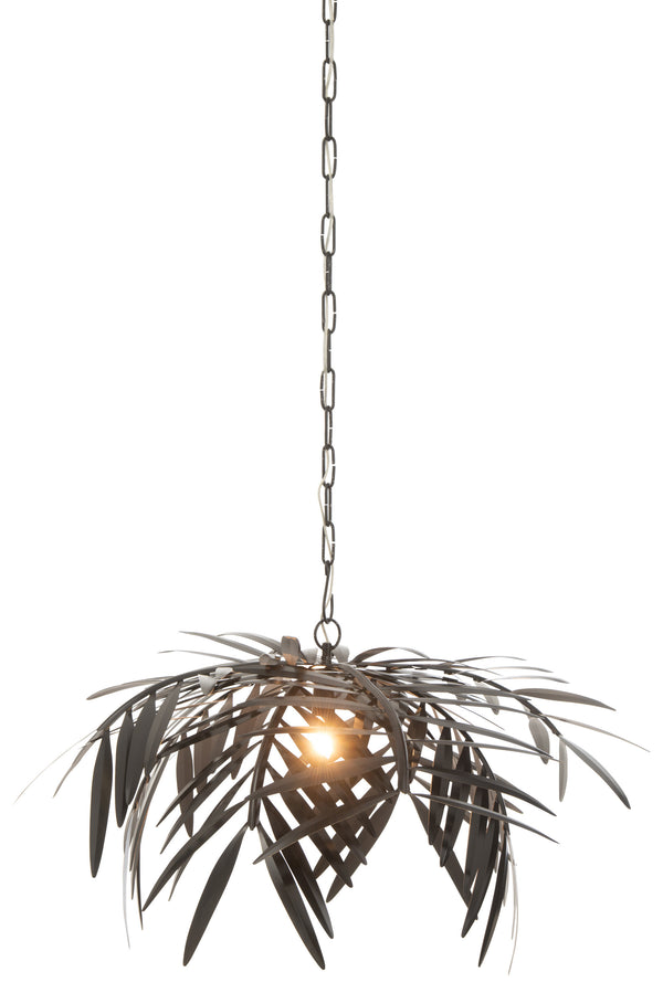 Schwarzmetallische Hängelampe Tropical Elegance mit Palmblätter-Design