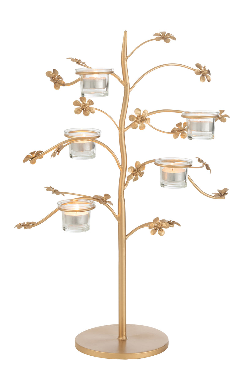 Set of 2 table tree candlesticks in gold colors