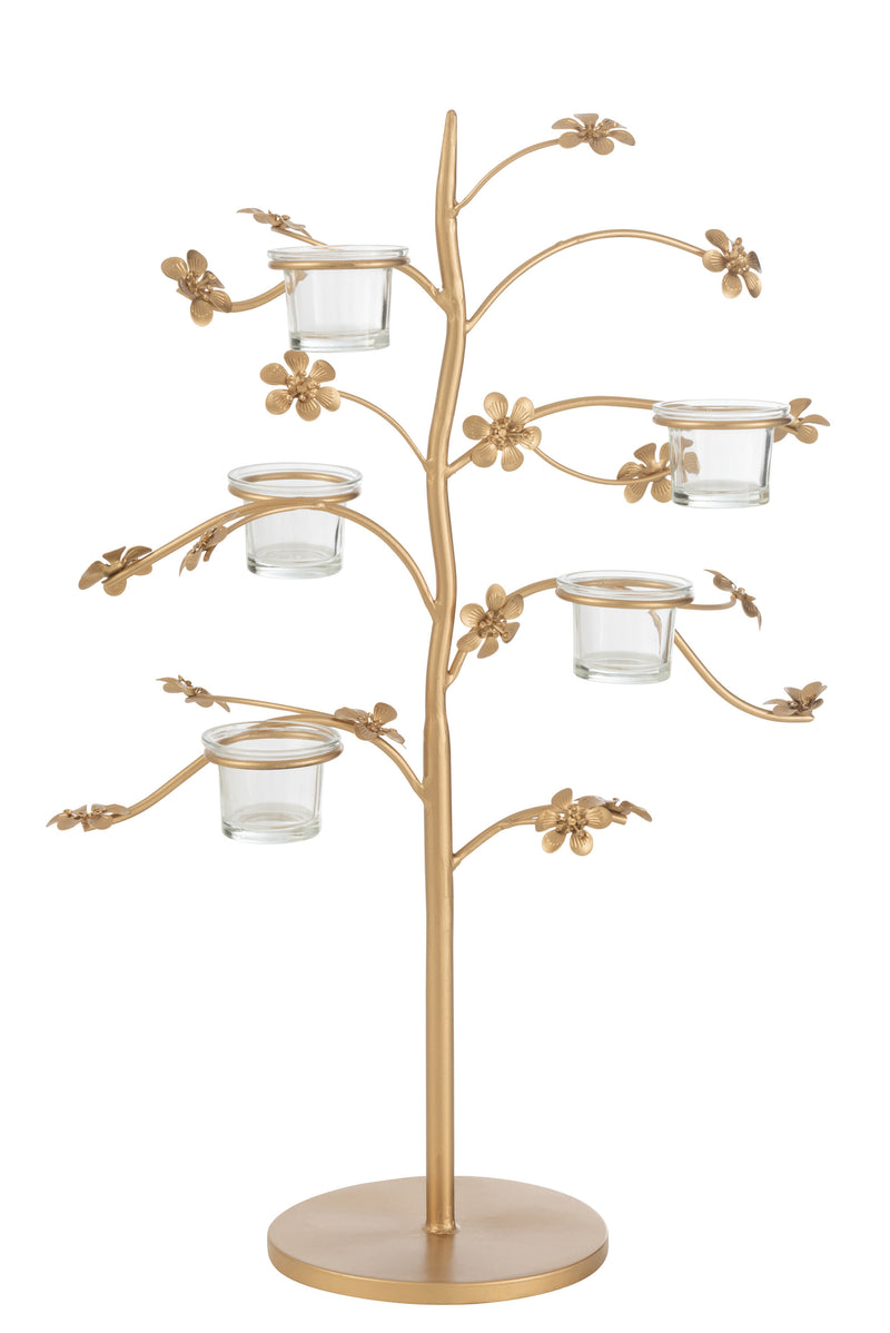 Set of 2 table tree candlesticks in gold colors