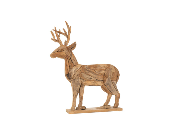 Kompakter handgefertigter Hirsch aus Baumstämmen - Natürliches Holzdesign