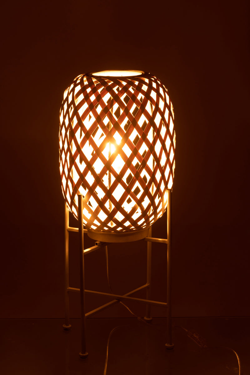 Elegante Stehlampe aus Bambus in edlem Weiß - 70 cm Höhe mit Metallgestell